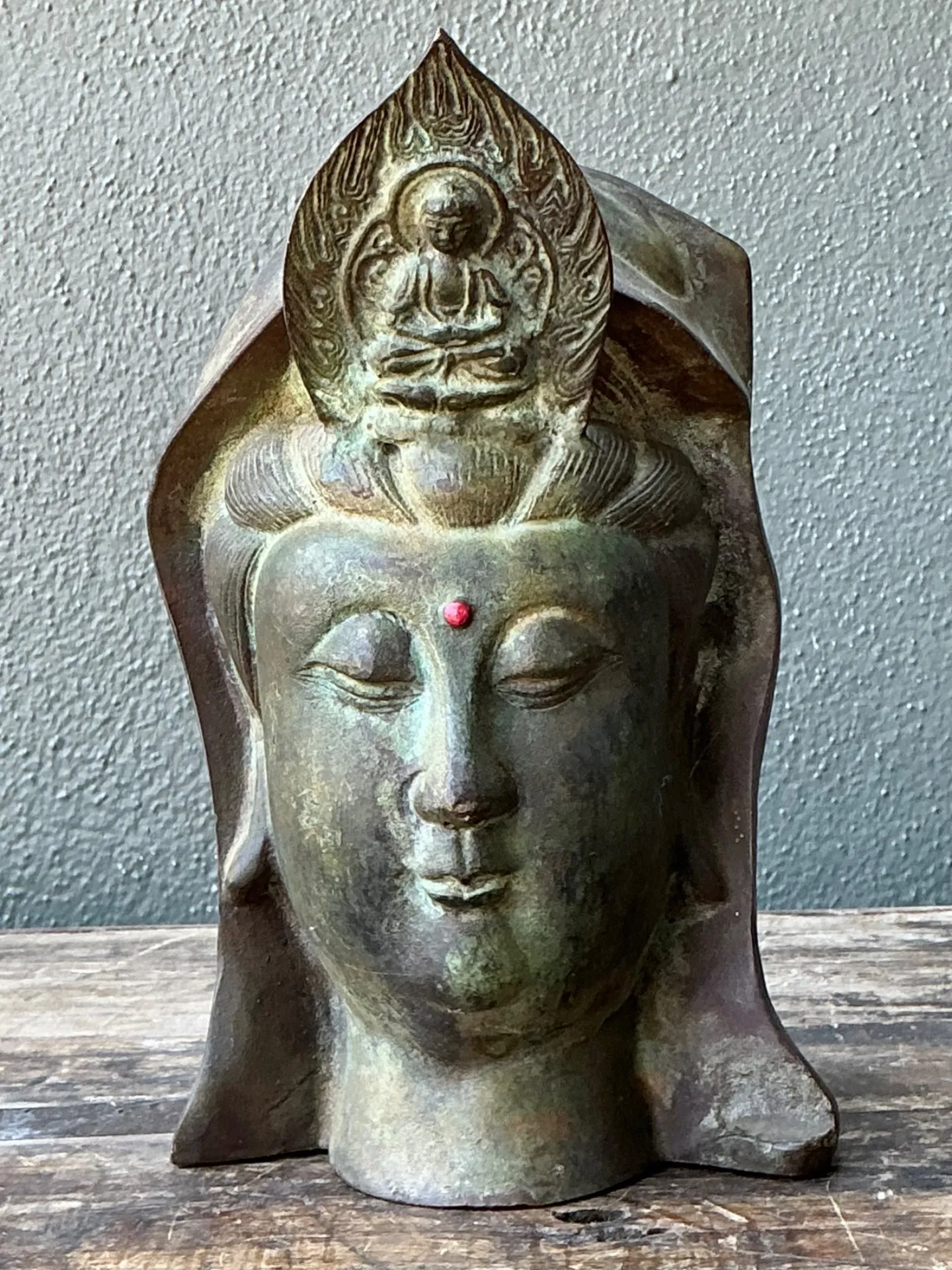 Vintage Patinated Bronze Buddha Head — additional photo 2