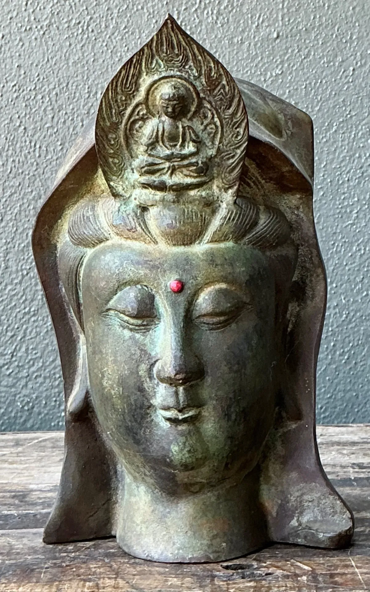 Vintage Patinated Bronze Buddha Head — additional photo 2