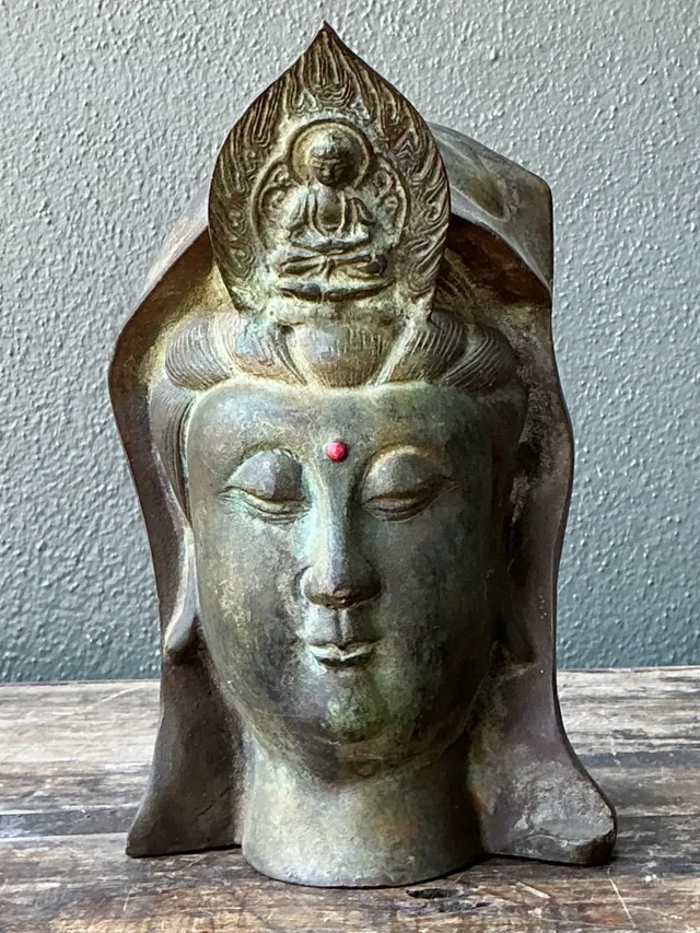 Vintage Patinated Bronze Buddha Head — additional photo 2