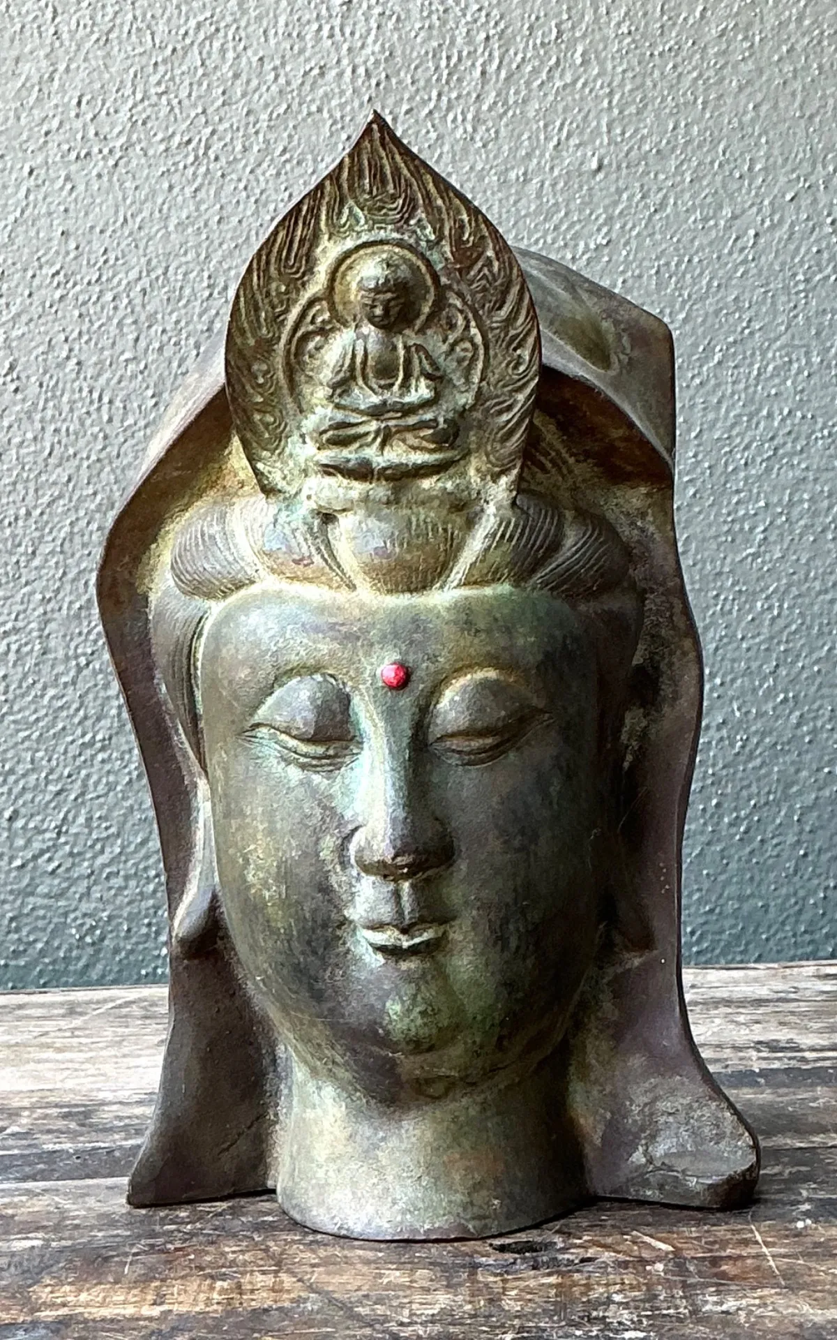 Vintage Patinated Bronze Buddha Head — additional photo 5
