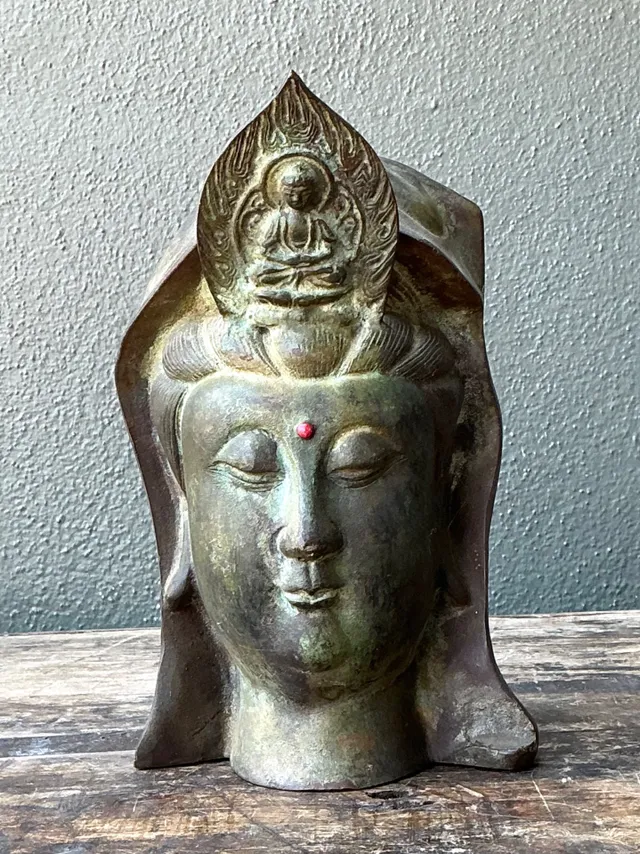 Vintage Patinated Bronze Buddha Head — additional photo 5