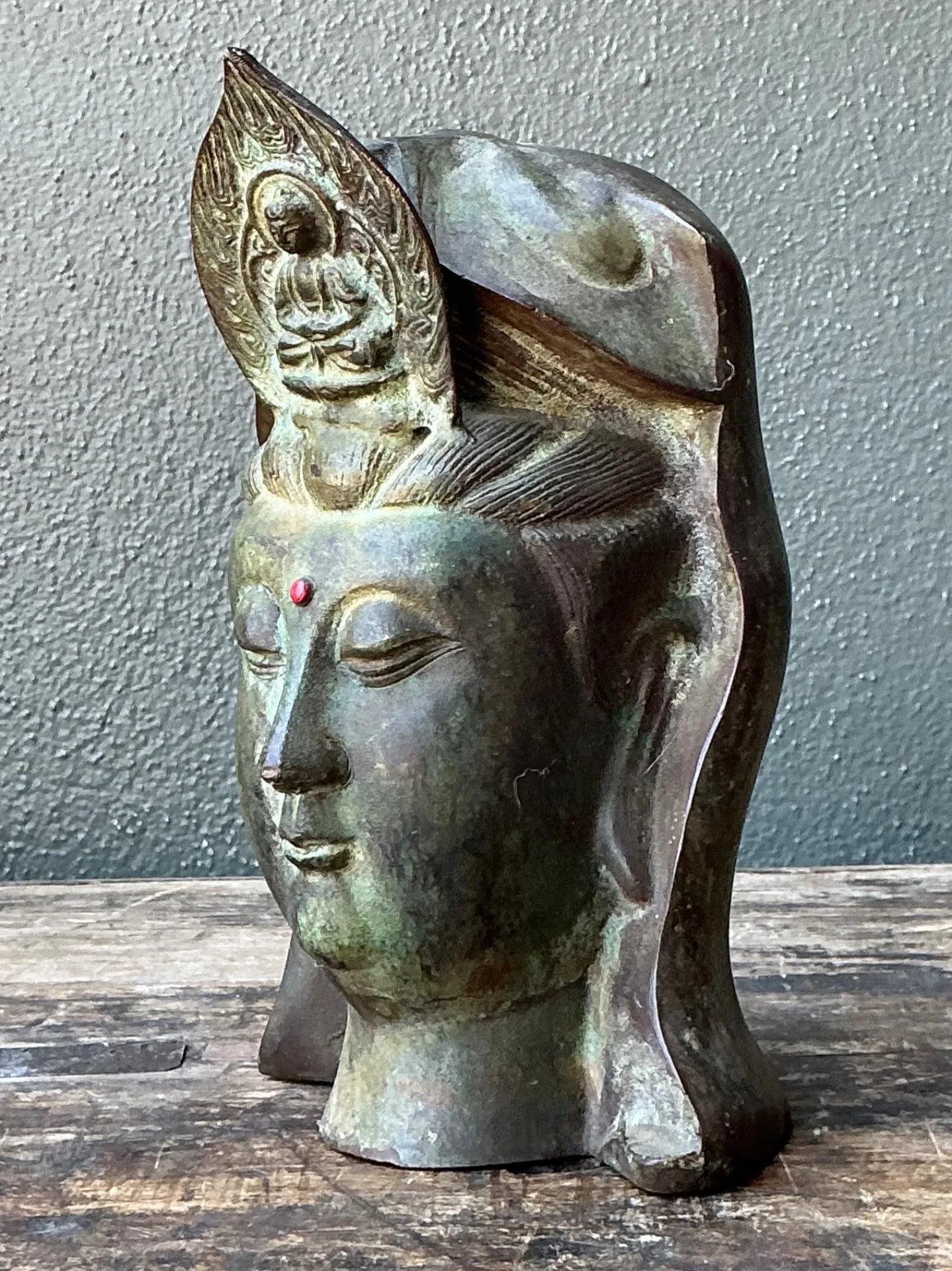 Vintage Patinated Bronze Buddha Head — additional photo 1