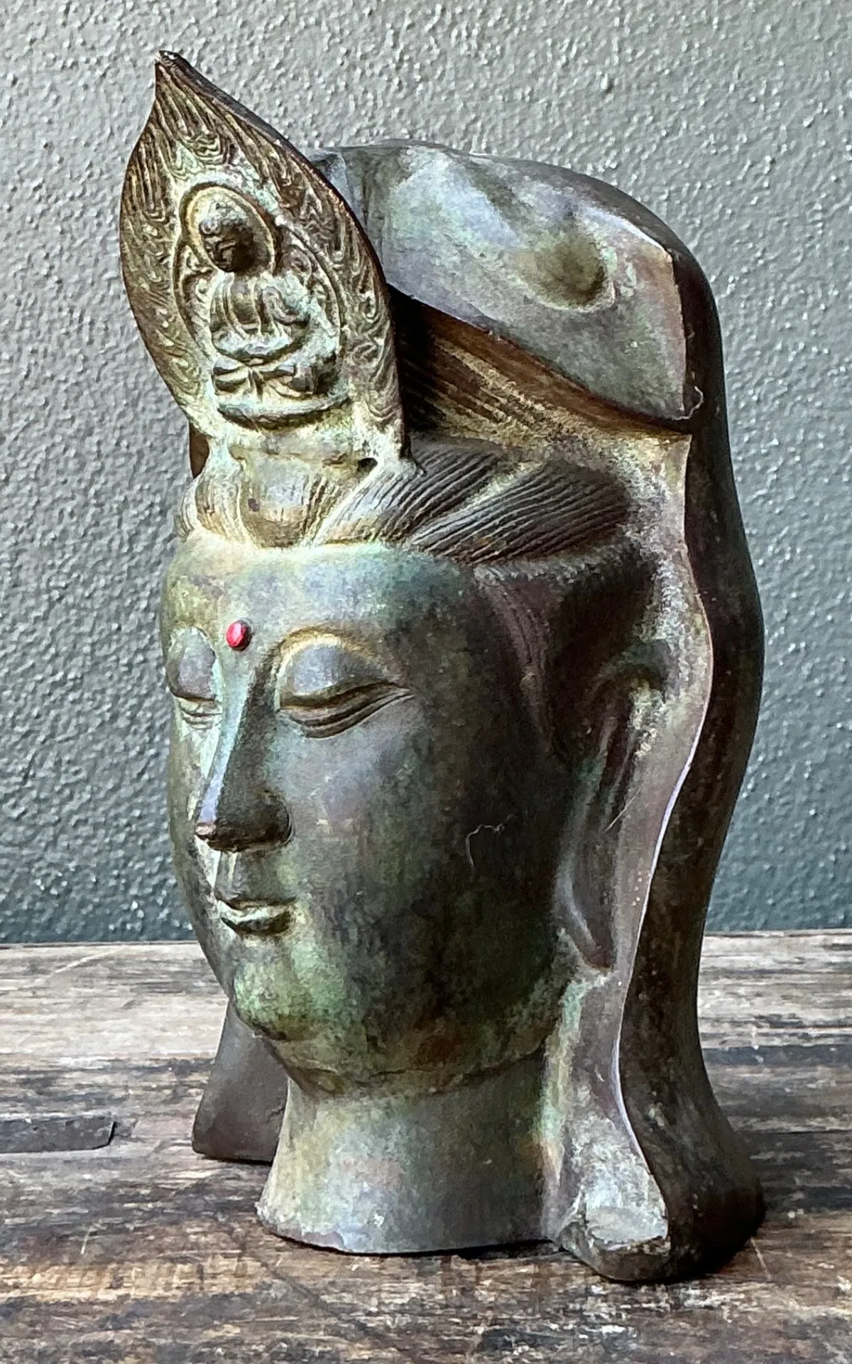 Vintage Patinated Bronze Buddha Head