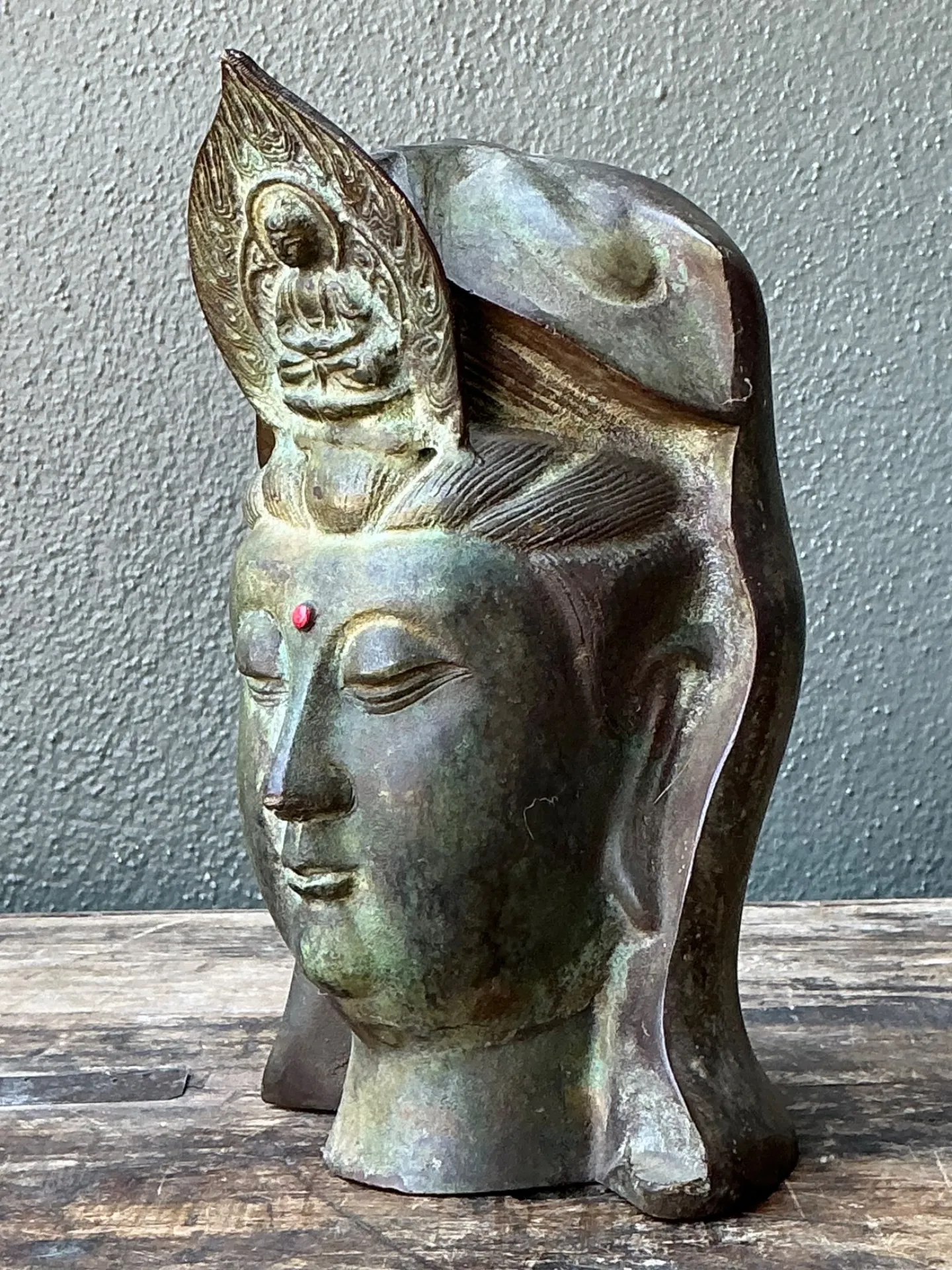 Vintage Patinated Bronze Buddha Head — additional photo 3