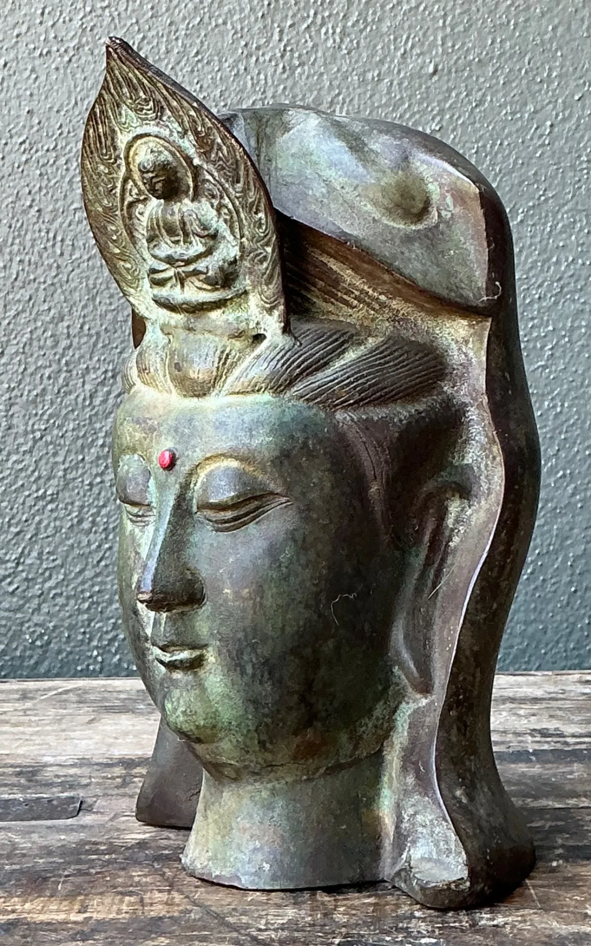 Vintage Patinated Bronze Buddha Head — additional photo 3