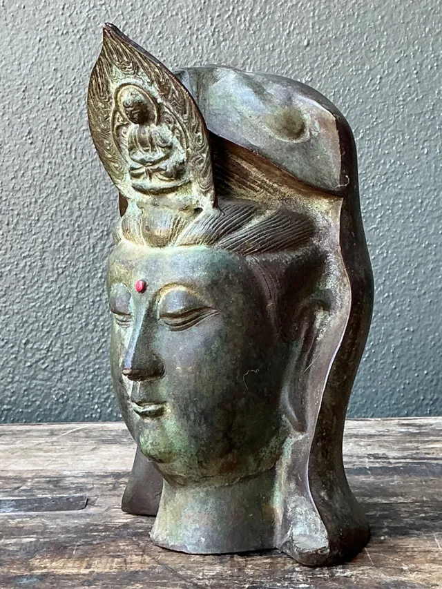 Vintage Patinated Bronze Buddha Head — additional photo 3