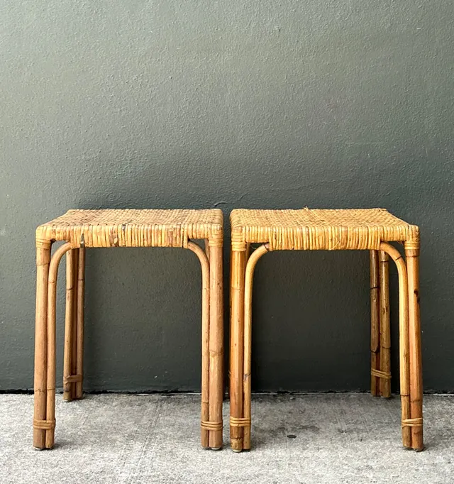 Vintage Woven Rattan Side Tables - Pair — additional photo 6