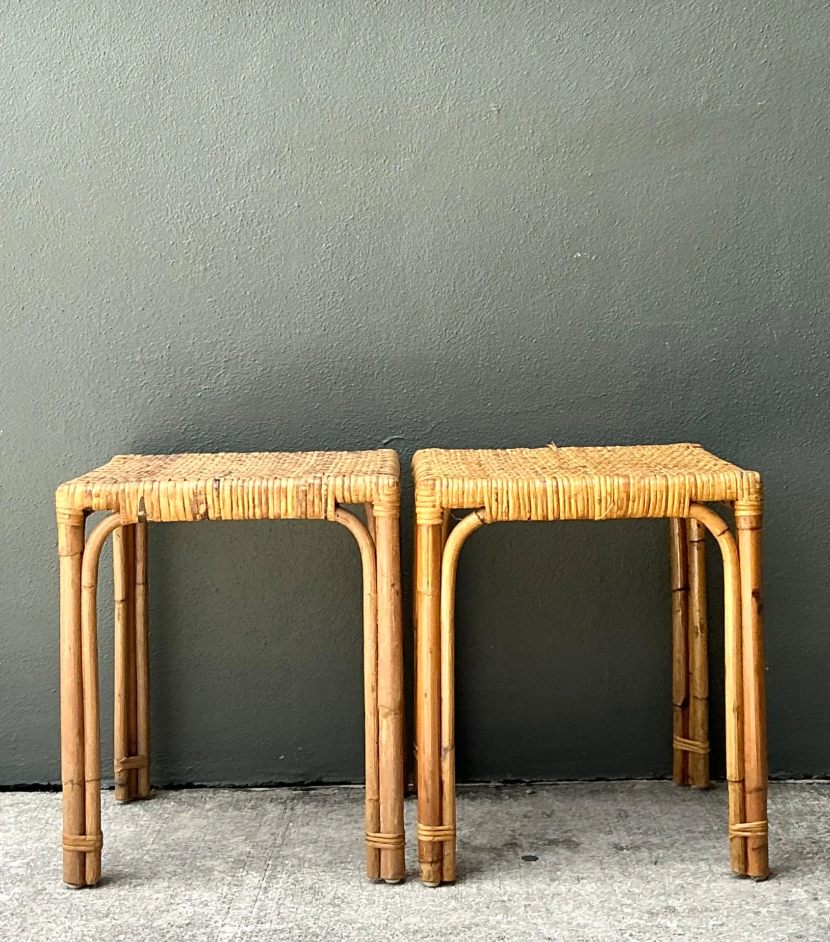 Vintage Woven Rattan Side Tables - Pair — additional photo 1