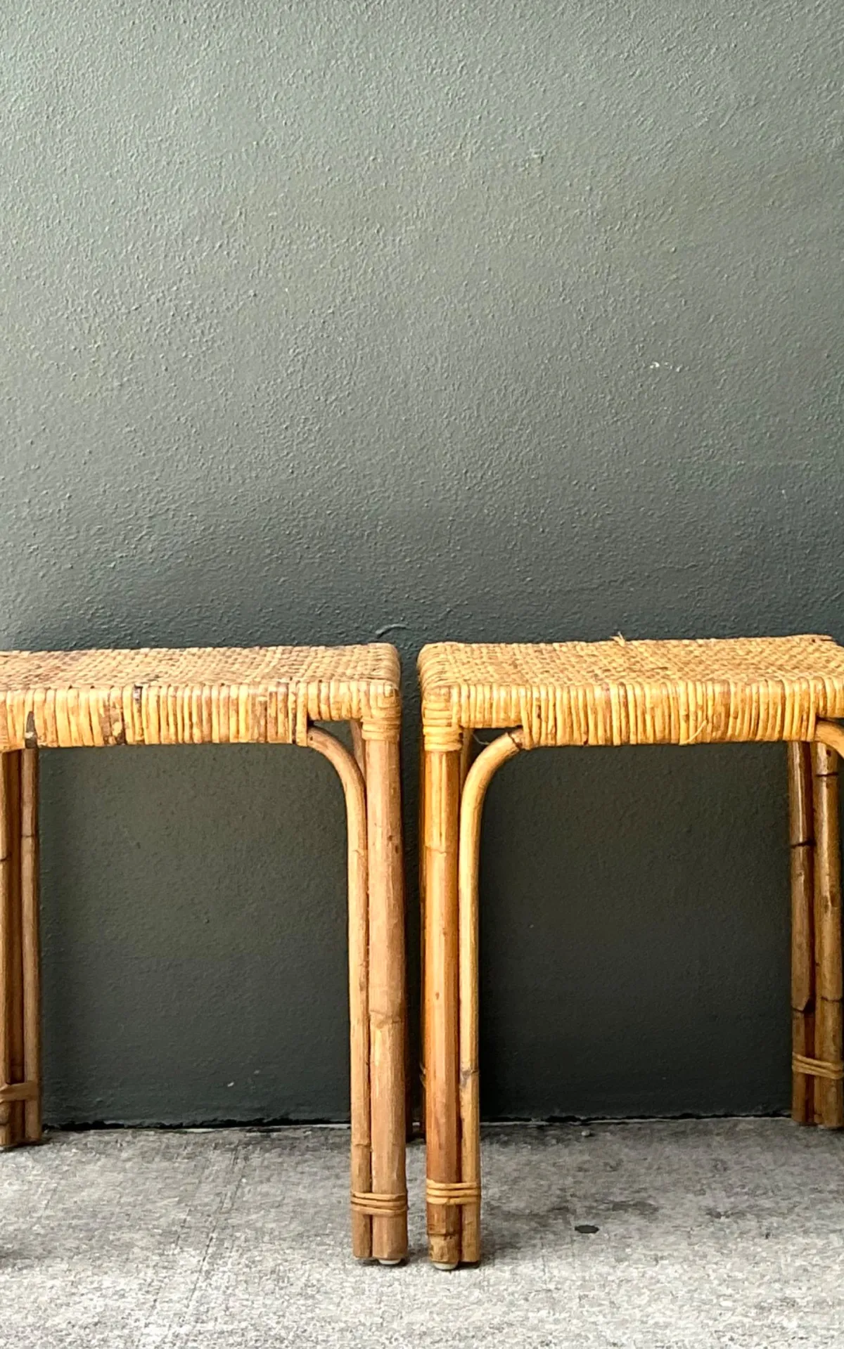 Vintage Woven Rattan Side Tables - Pair