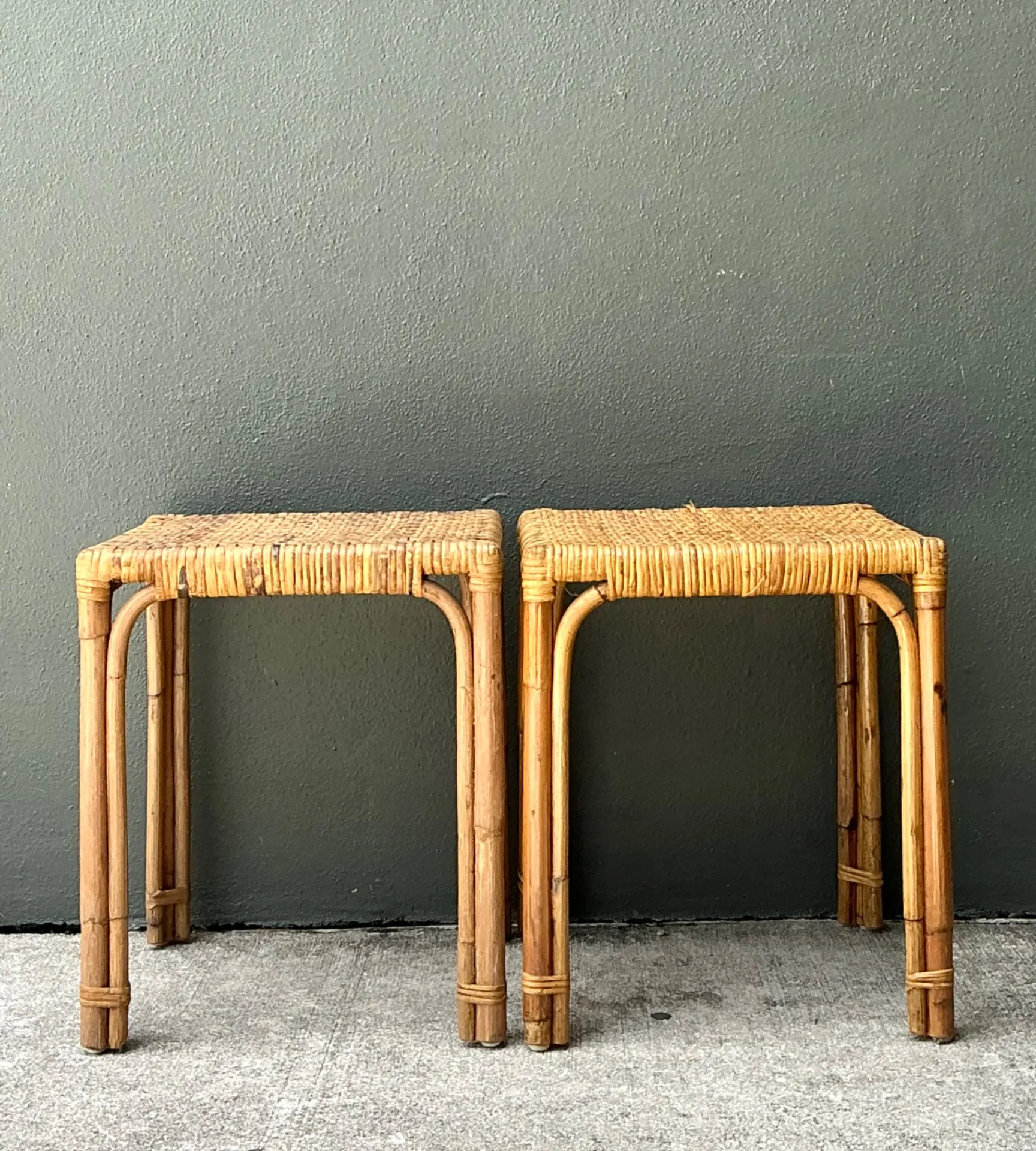 Vintage Woven Rattan Side Tables - Pair — additional photo 3