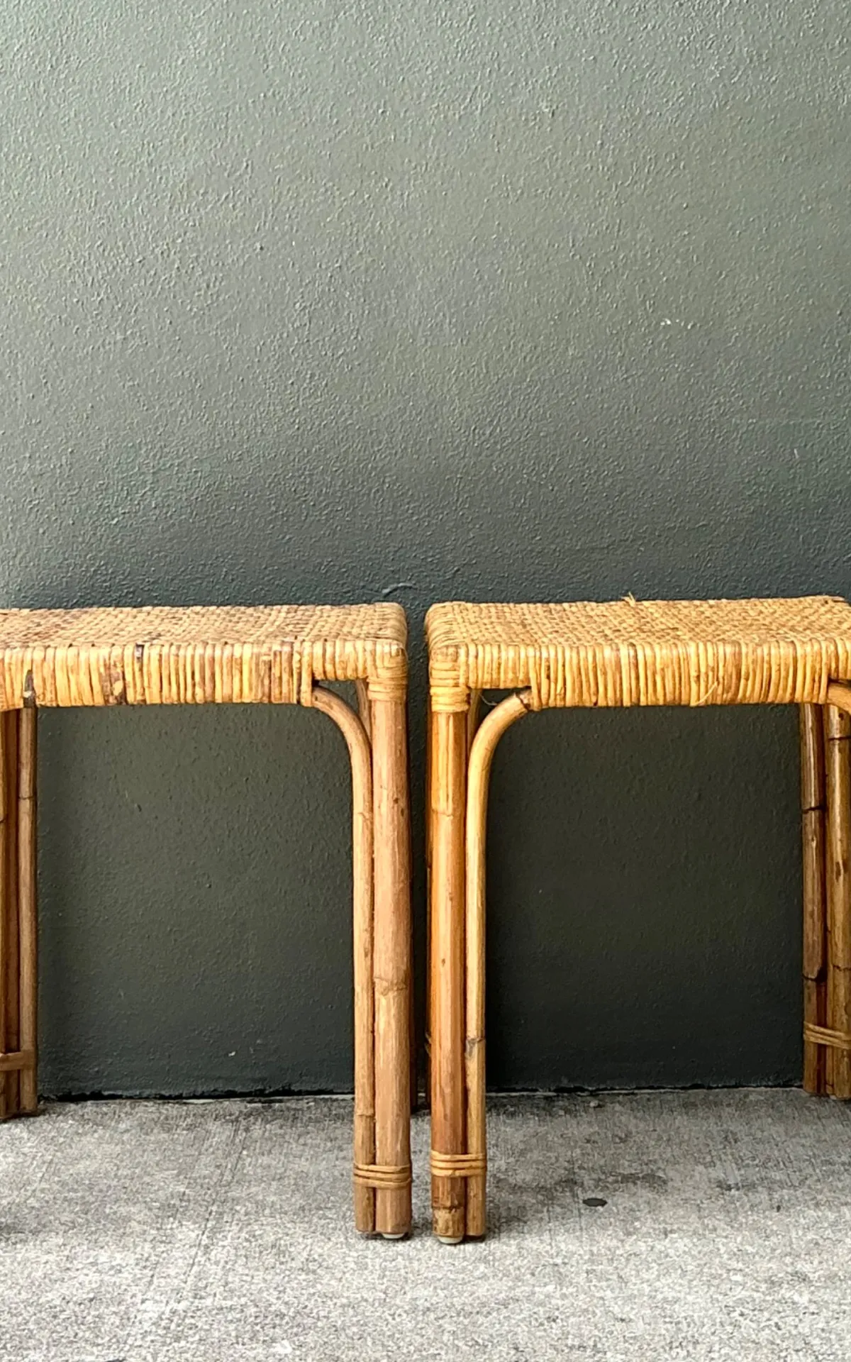 Vintage Woven Rattan Side Tables - Pair — additional photo 3