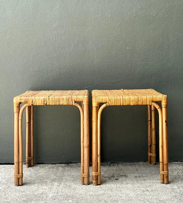 Vintage Woven Rattan Side Tables - Pair — additional photo 3