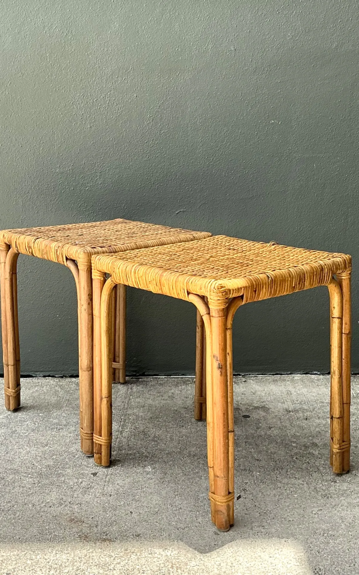 Vintage Woven Rattan Side Tables - Pair — additional photo 7