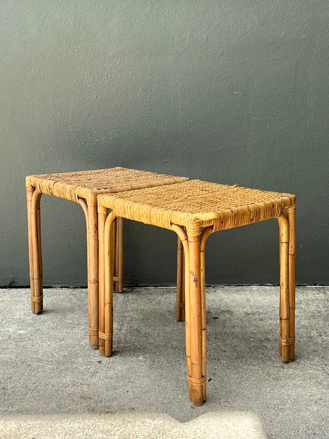 Vintage Woven Rattan Side Tables - Pair — additional photo 7
