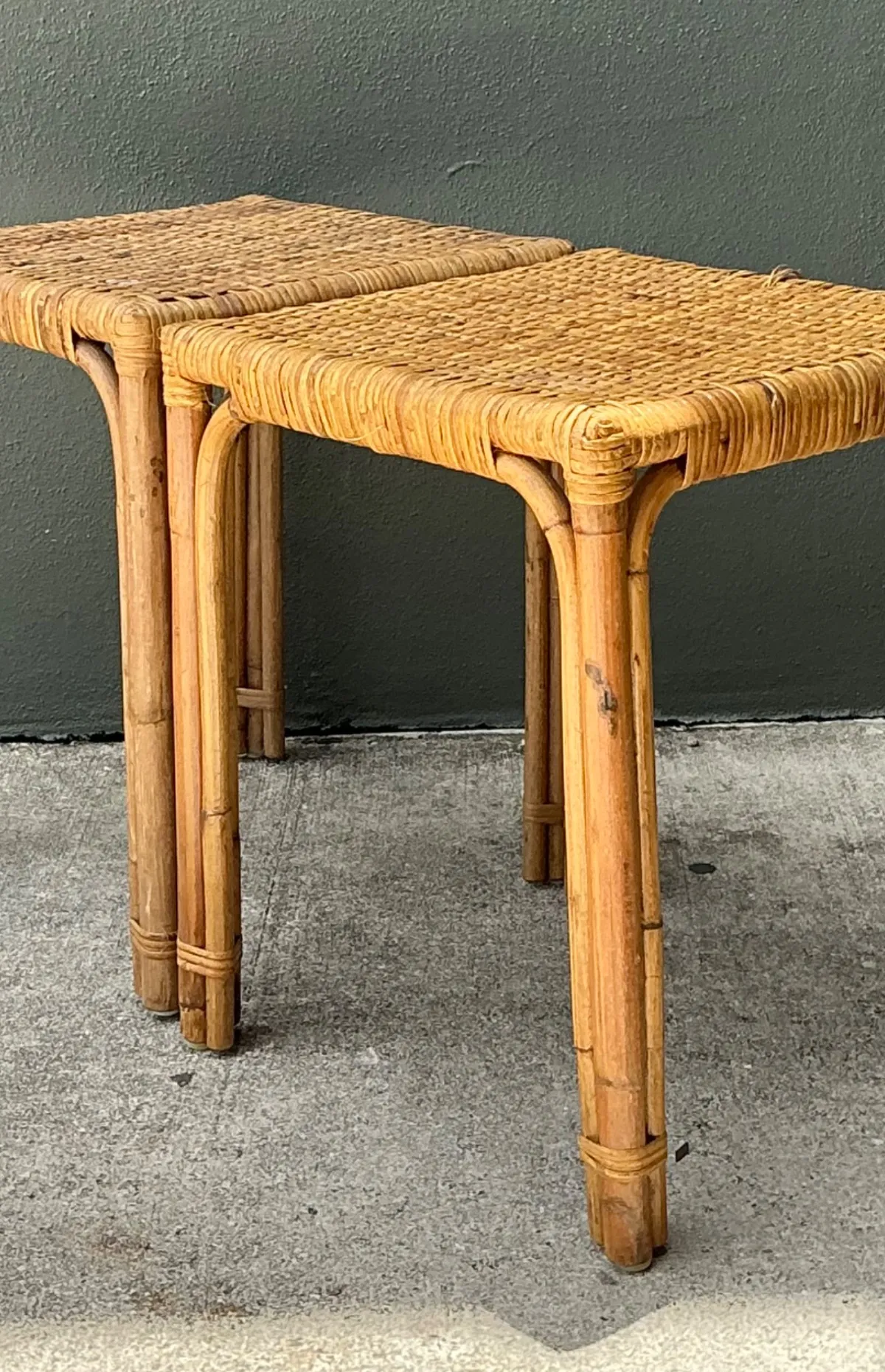 Vintage Woven Rattan Side Tables - Pair — additional photo 8