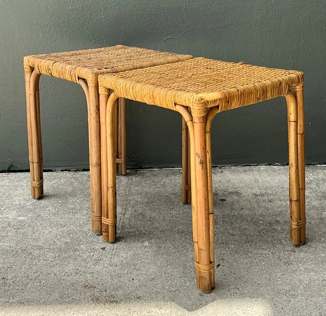 Vintage Woven Rattan Side Tables - Pair — additional photo 8