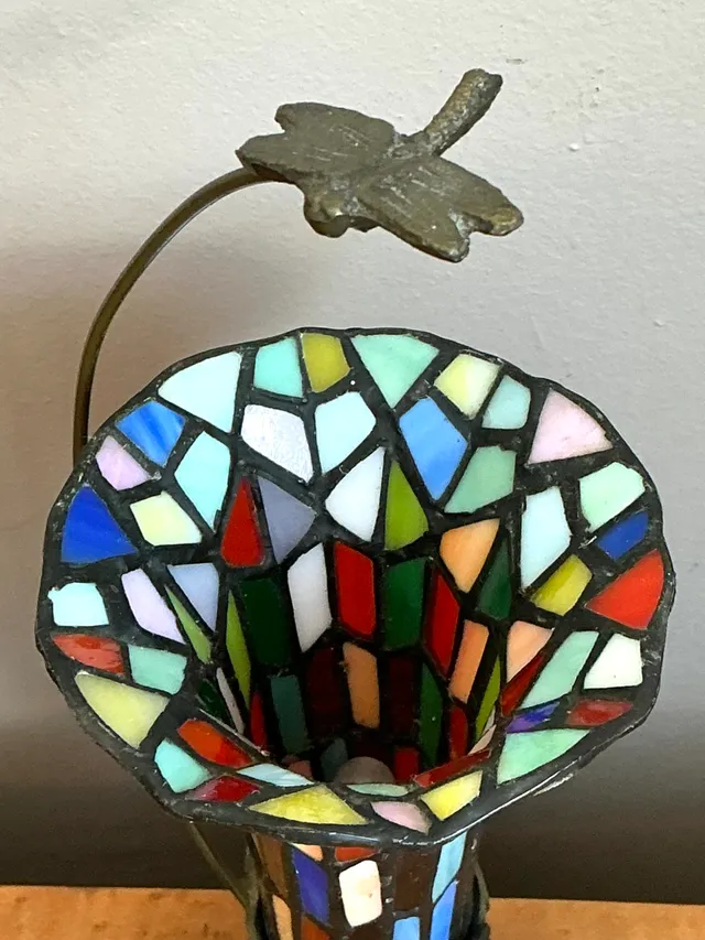 Vintage Stained Glass and Metal Table Lamp — additional photo 7