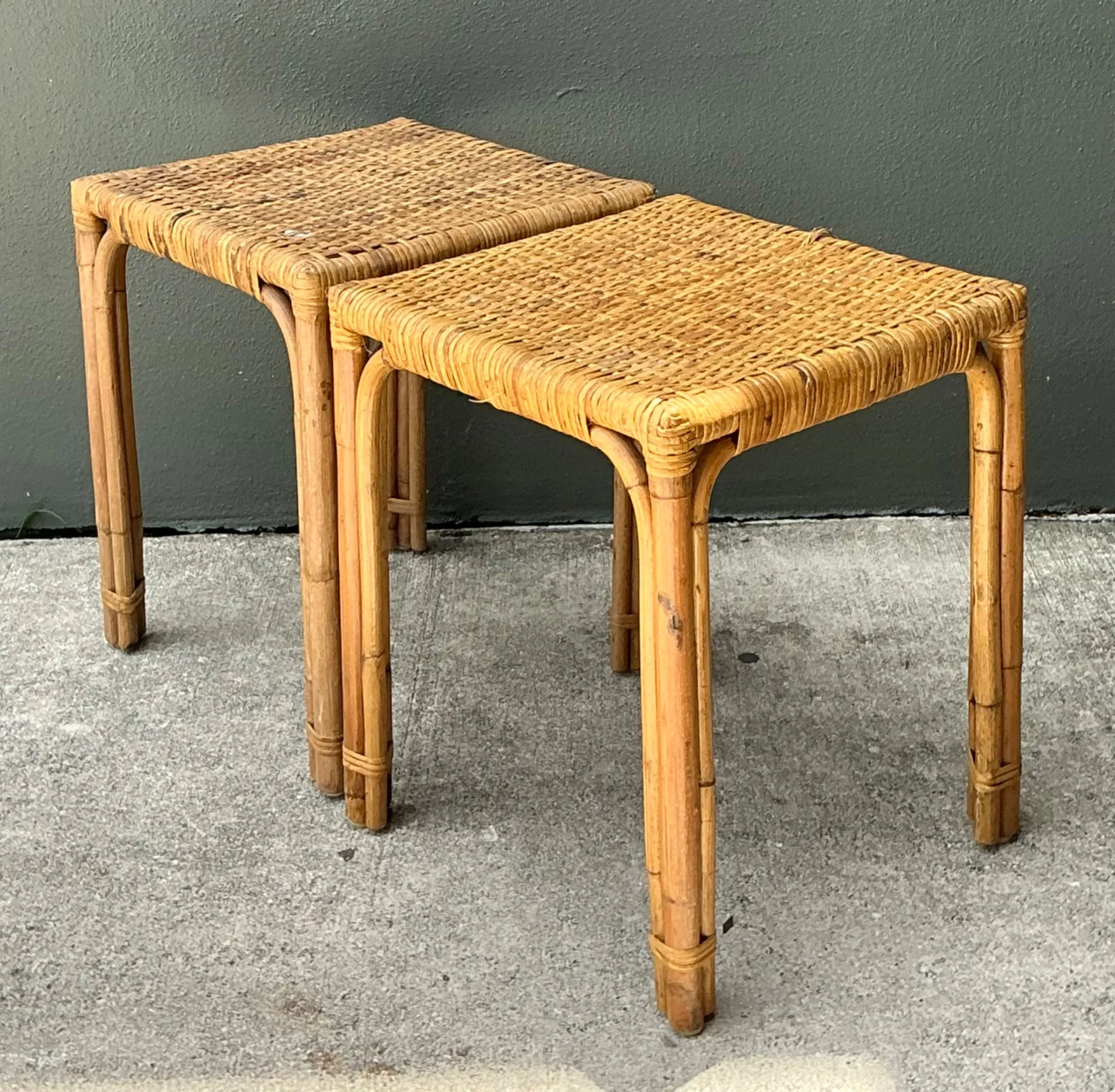 Vintage Woven Rattan Side Tables - Pair — additional photo 5