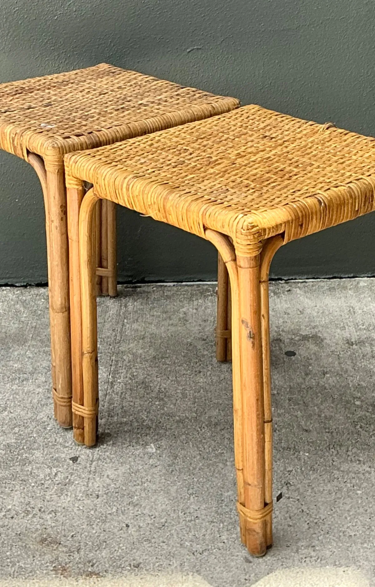 Vintage Woven Rattan Side Tables - Pair — additional photo 5