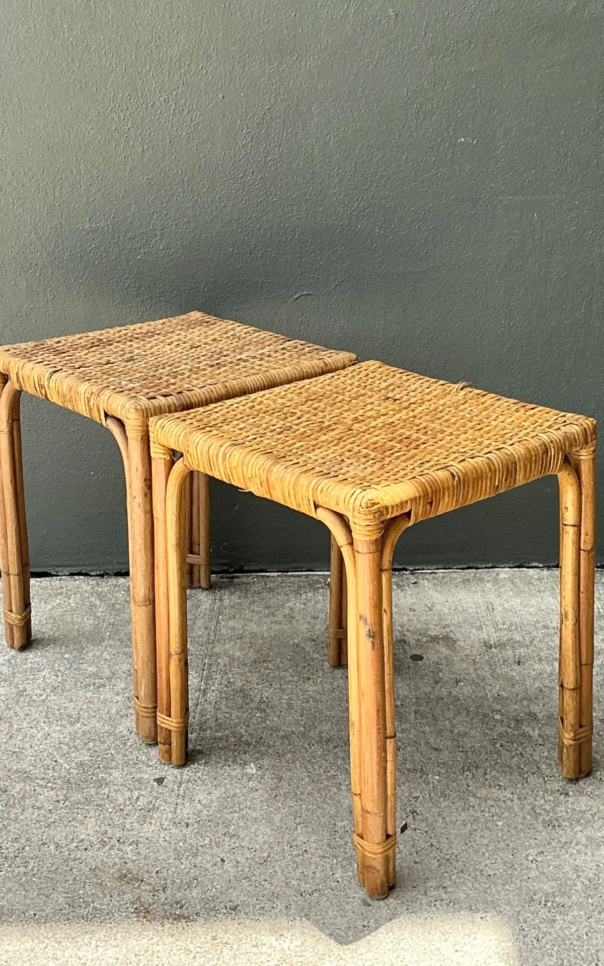 Vintage Woven Rattan Side Tables - Pair — additional photo 2