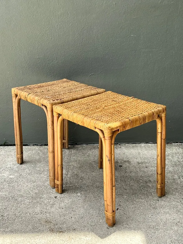 Vintage Woven Rattan Side Tables - Pair — additional photo 2