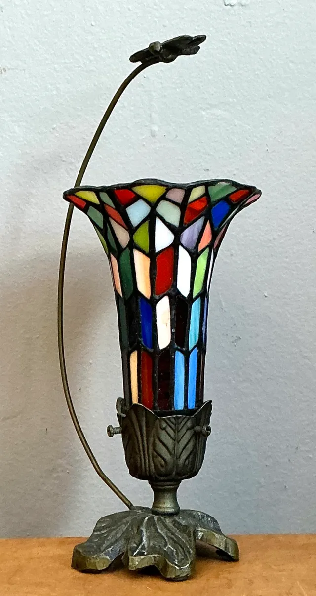 Vintage Stained Glass and Metal Table Lamp — additional photo 1