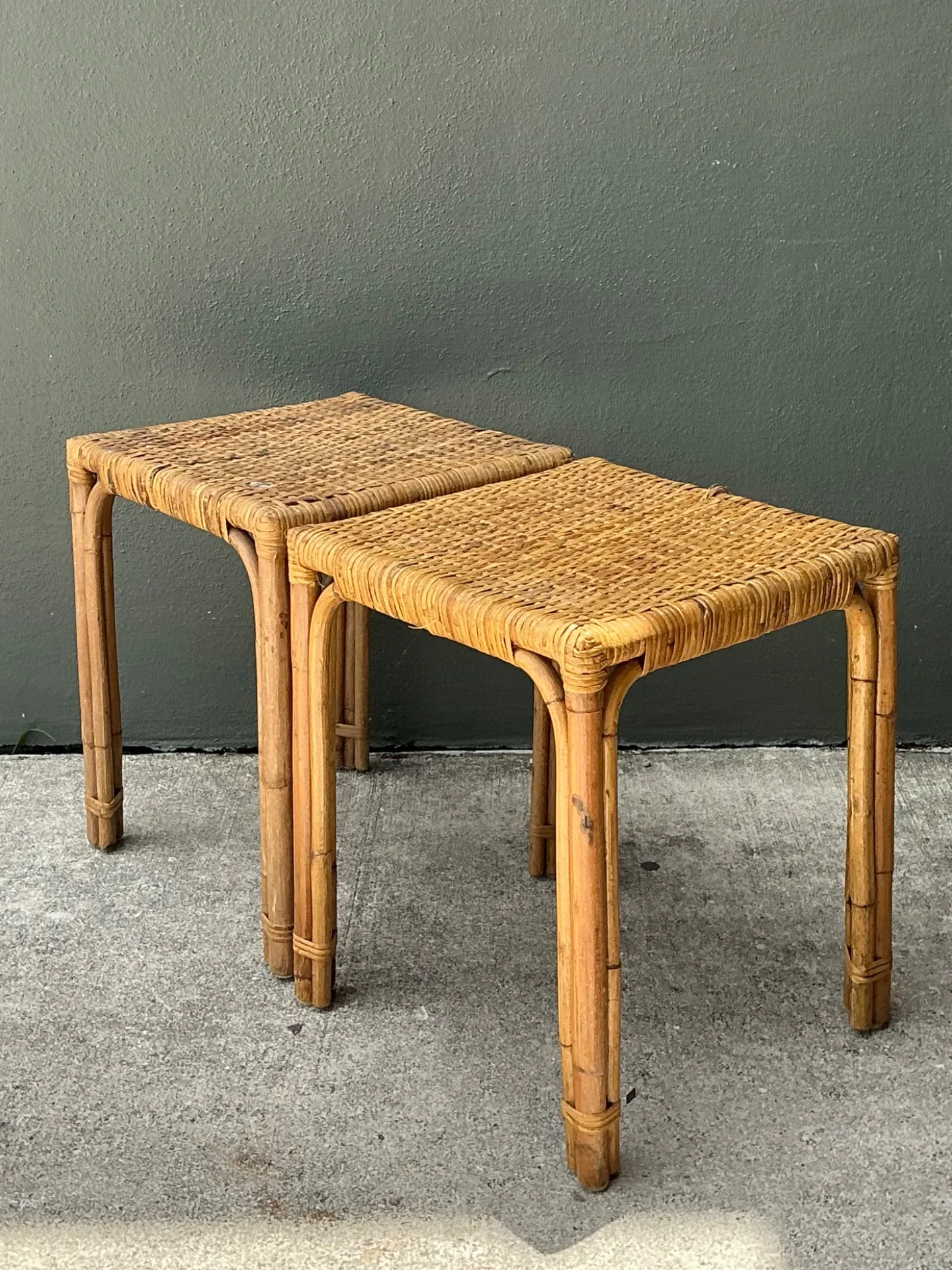 Vintage Woven Rattan Side Tables - Pair — additional photo 4