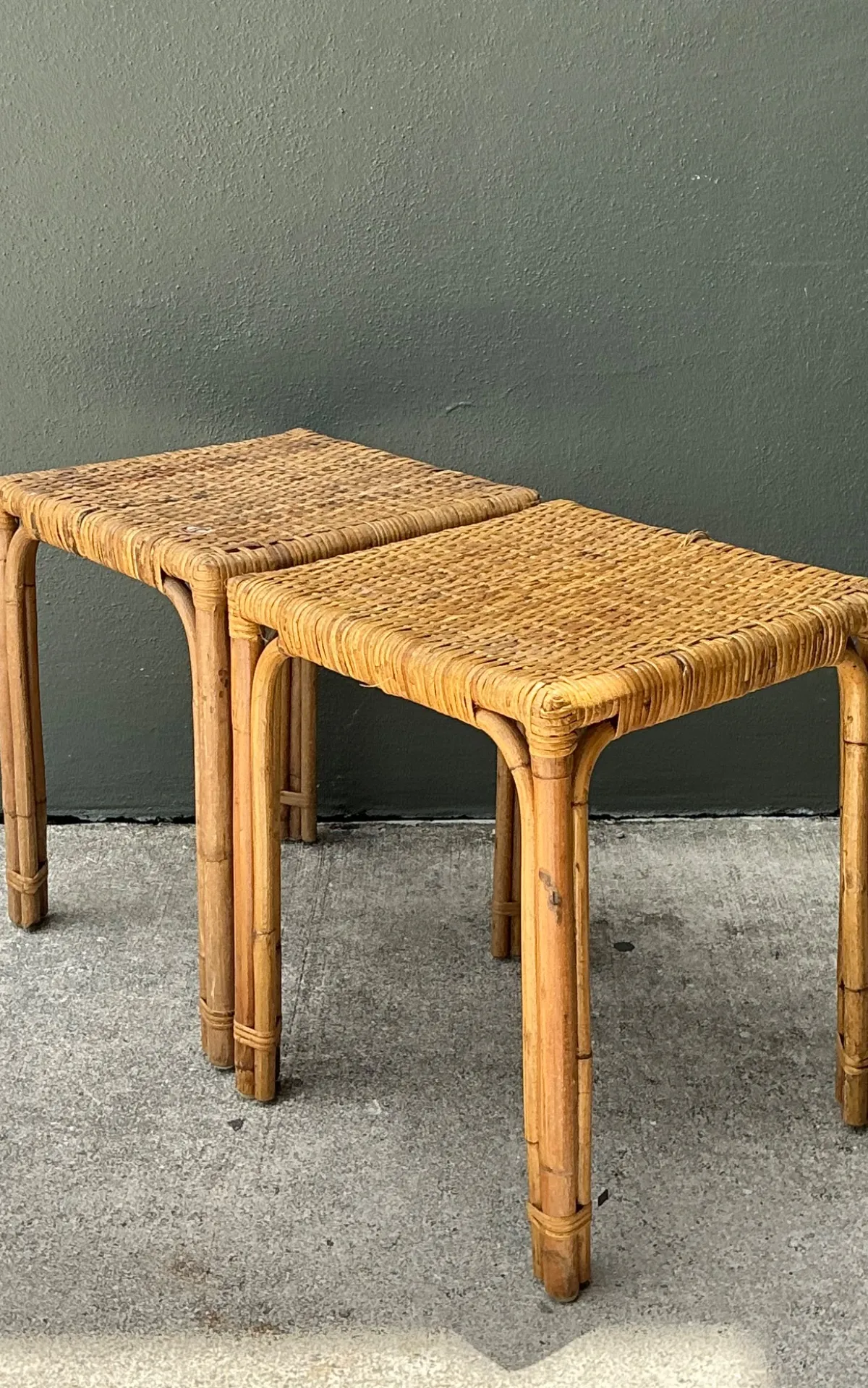 Vintage Woven Rattan Side Tables - Pair — additional photo 4