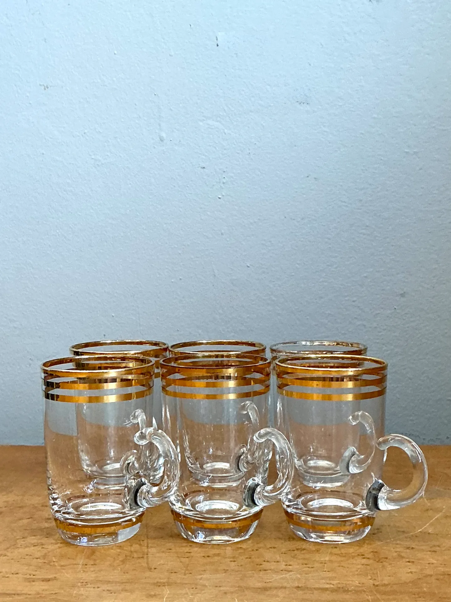 Vintage Gold Banded Petite Glass Cups - Set of 6 — additional photo 1