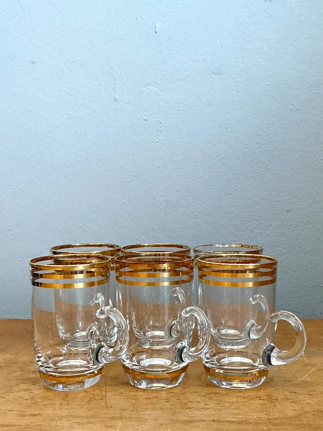 Vintage Gold Banded Petite Glass Cups - Set of 6 — additional photo 1