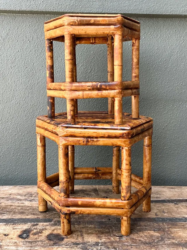 Vintage Hexagonal Bamboo Orchid Pedestals - Set Of 2 — additional photo 1