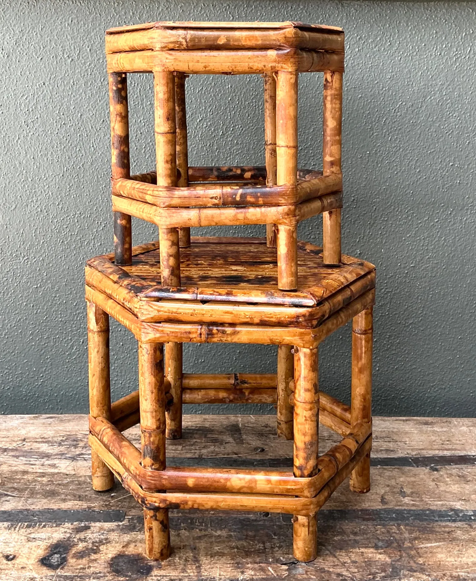 Vintage Hexagonal Bamboo Orchid Pedestals - Set Of 2 — additional photo 3