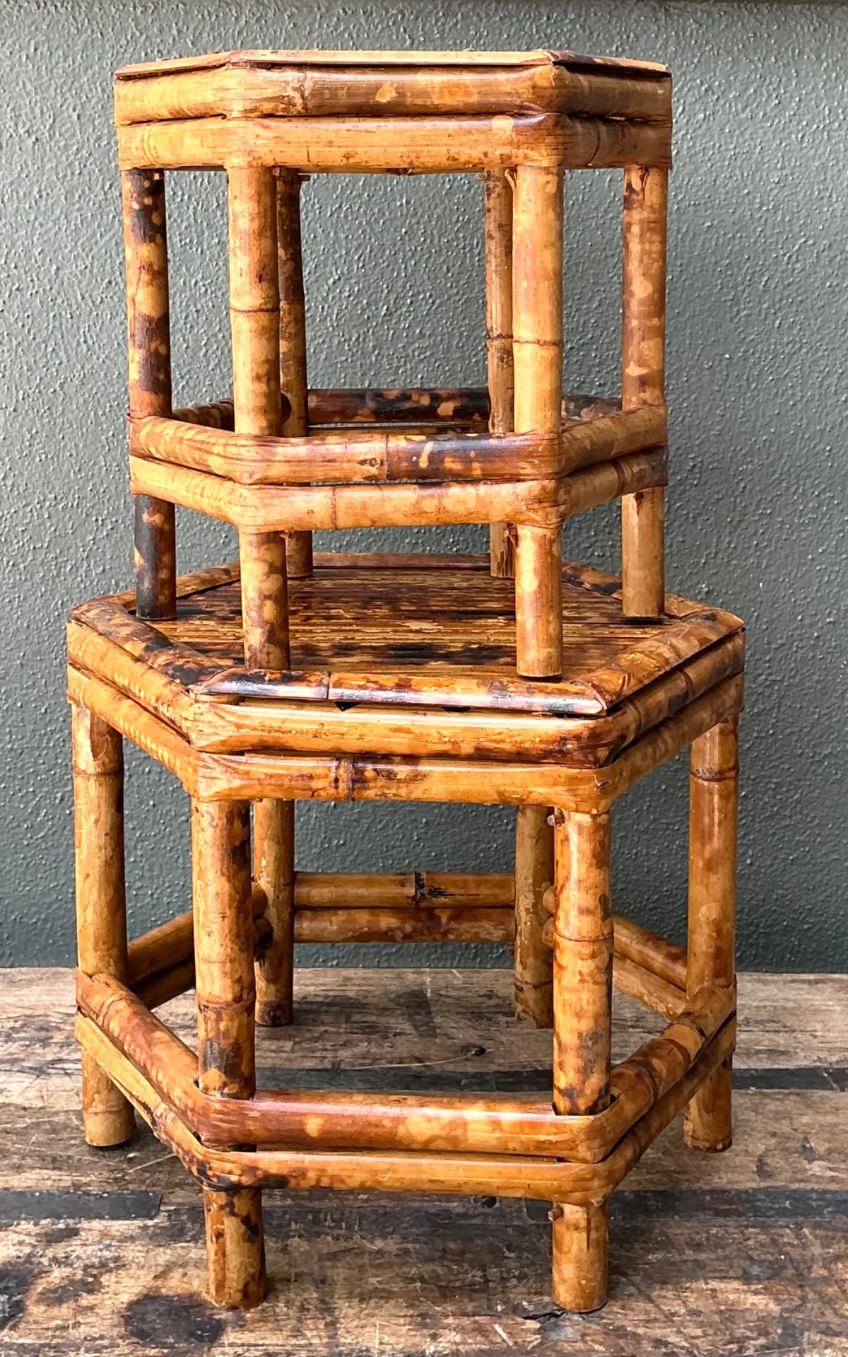 Vintage Hexagonal Bamboo Orchid Pedestals - Set Of 2 — additional photo 3