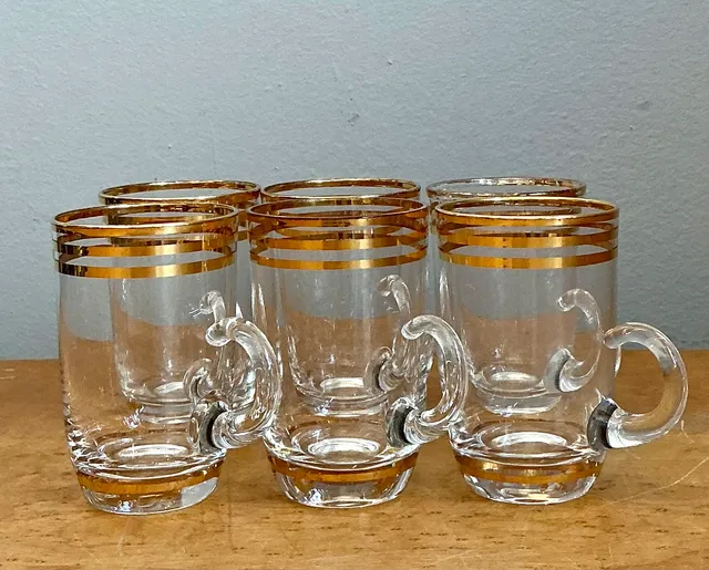 Vintage Gold Banded Petite Glass Cups - Set of 6 — additional photo 4