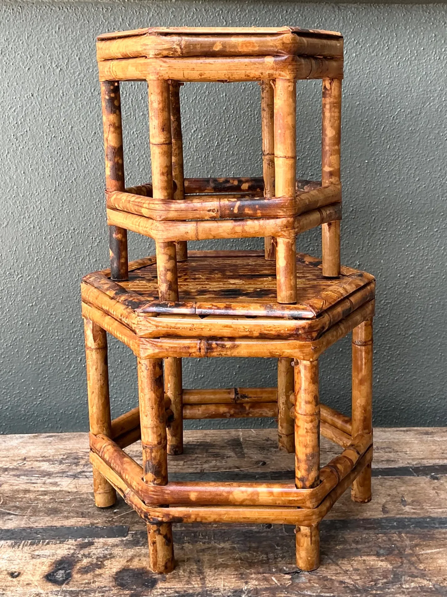 Vintage Hexagonal Bamboo Orchid Pedestals - Set Of 2 — additional photo 5