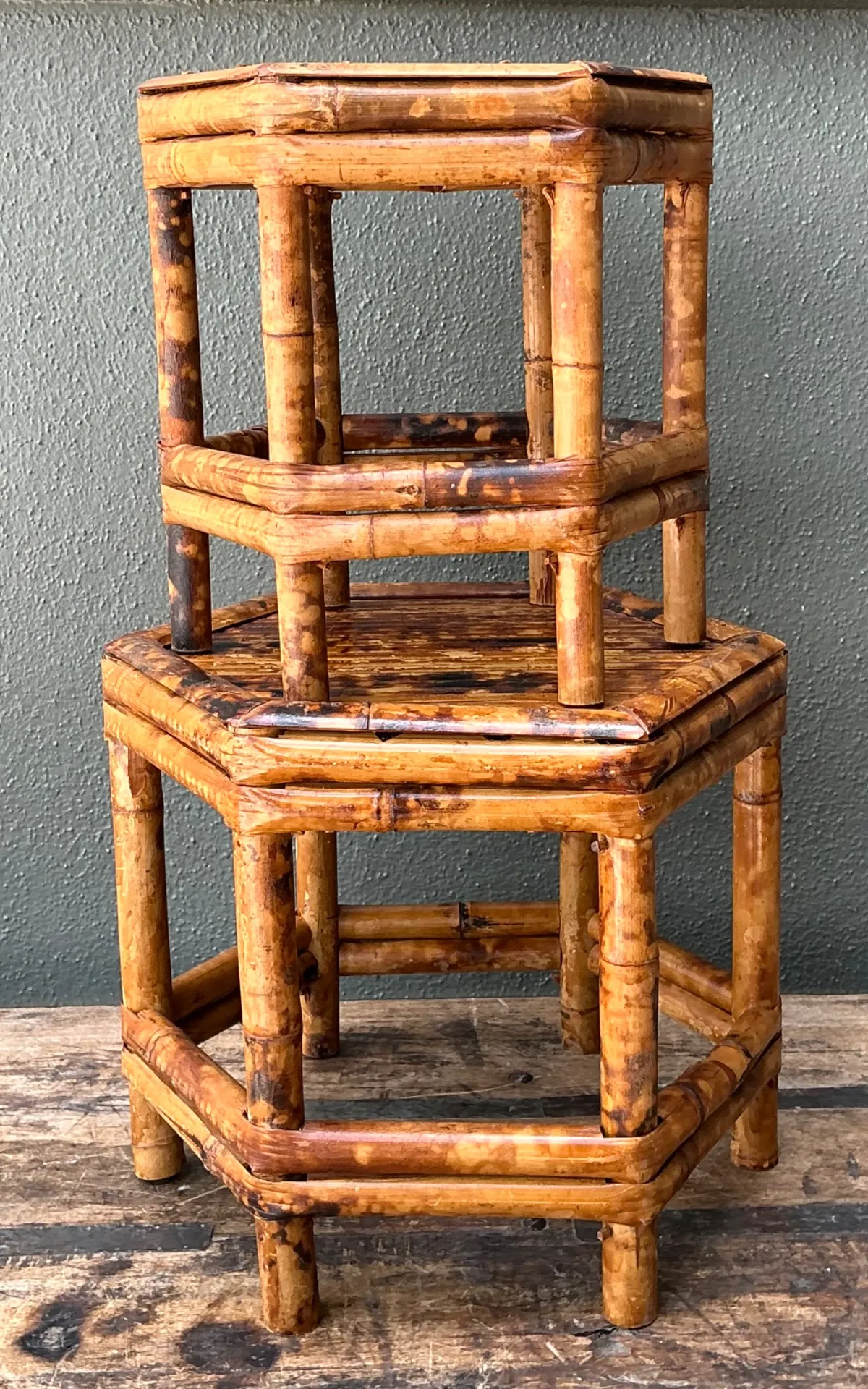 Vintage Hexagonal Bamboo Orchid Pedestals - Set Of 2 — additional photo 5