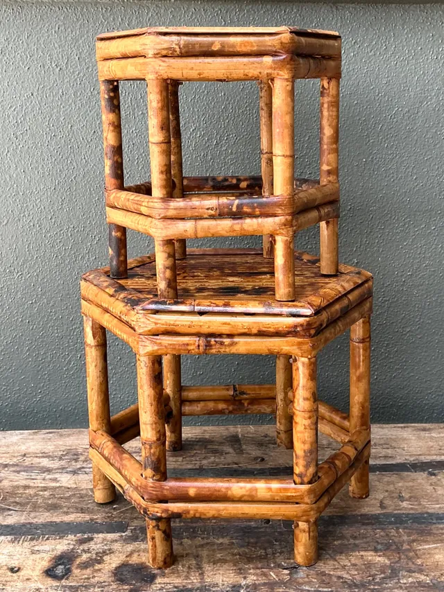 Vintage Hexagonal Bamboo Orchid Pedestals - Set Of 2 — additional photo 5