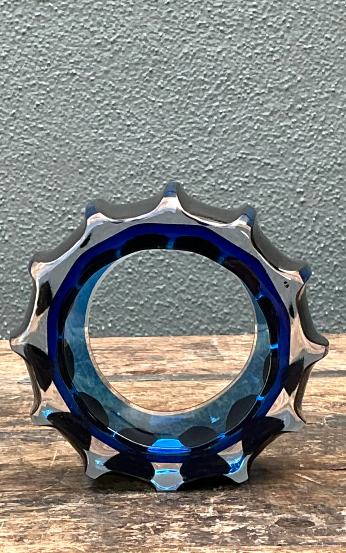 Vintage Blue Sculptural Art Glass Gear Sculpture — additional photo 6