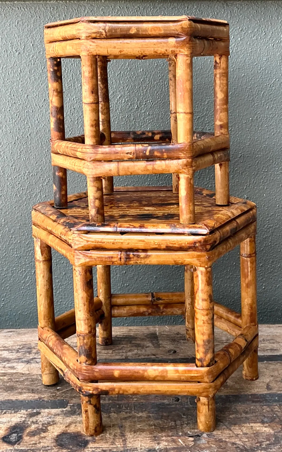 Vintage Hexagonal Bamboo Orchid Pedestals - Set Of 2 — additional photo 7