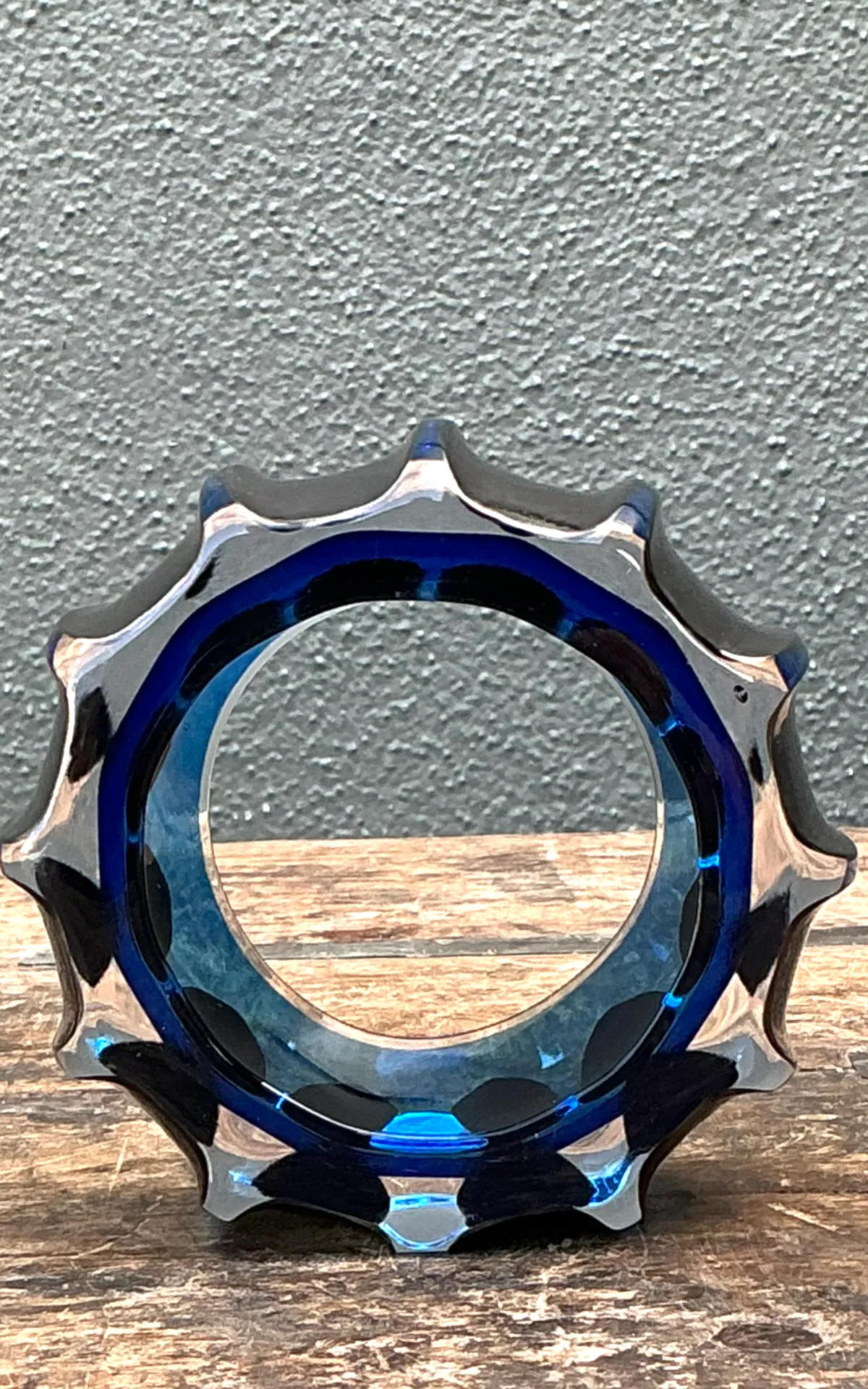Vintage Blue Sculptural Art Glass Gear Sculpture — additional photo 4