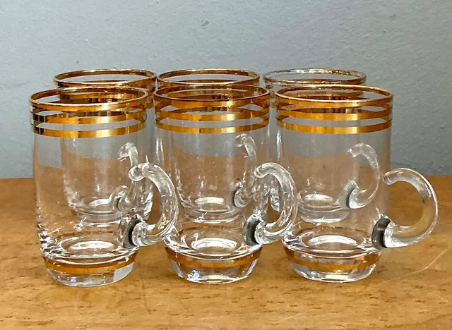 Vintage Gold Banded Petite Glass Cups - Set of 6 — additional photo 6