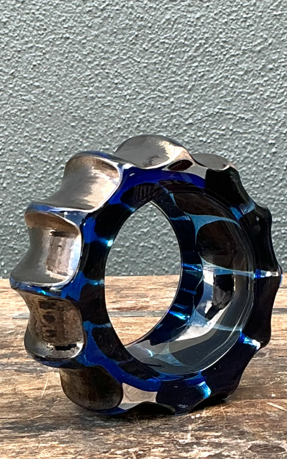 Vintage Blue Sculptural Art Glass Gear Sculpture — additional photo 2