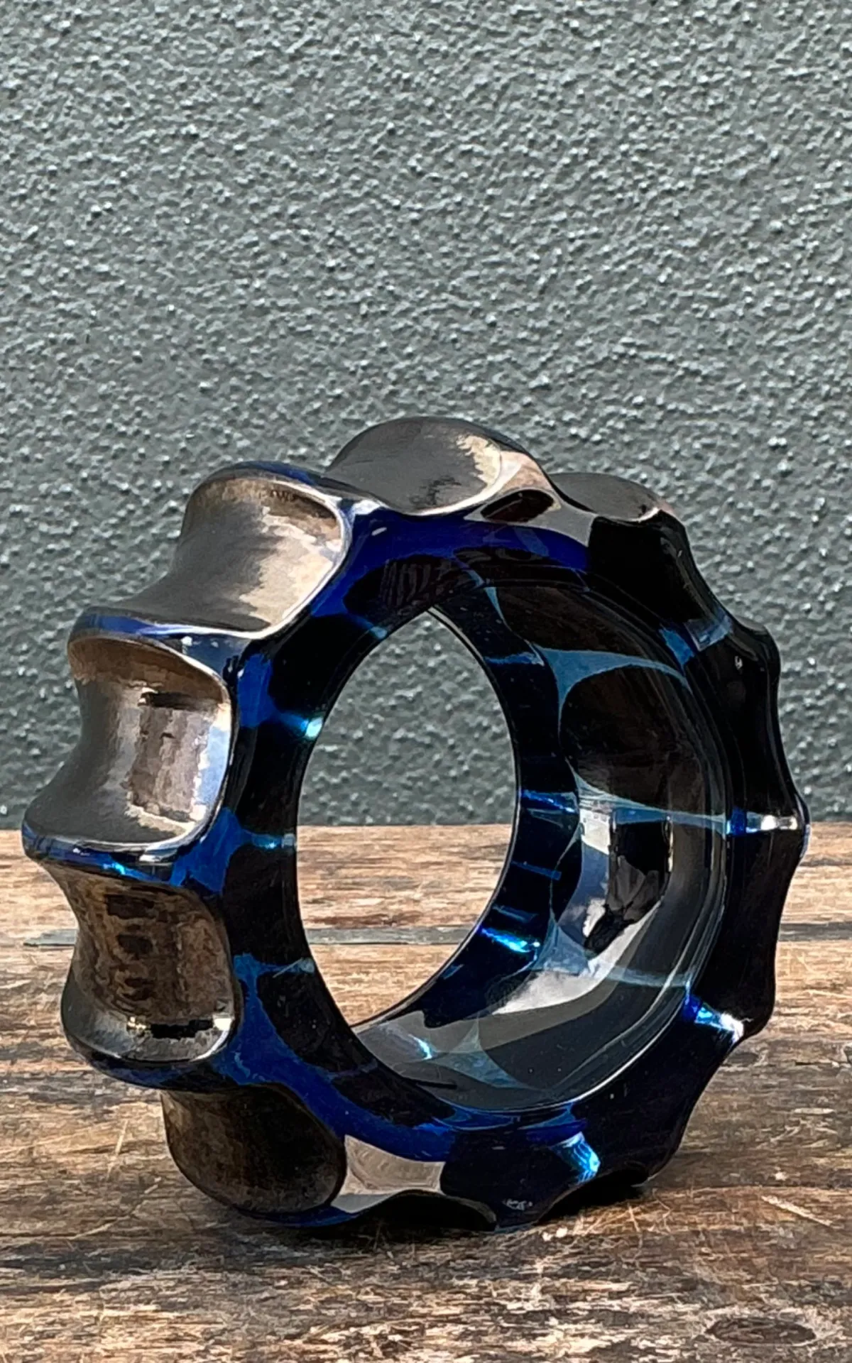 Vintage Blue Sculptural Art Glass Gear Sculpture — additional photo 8