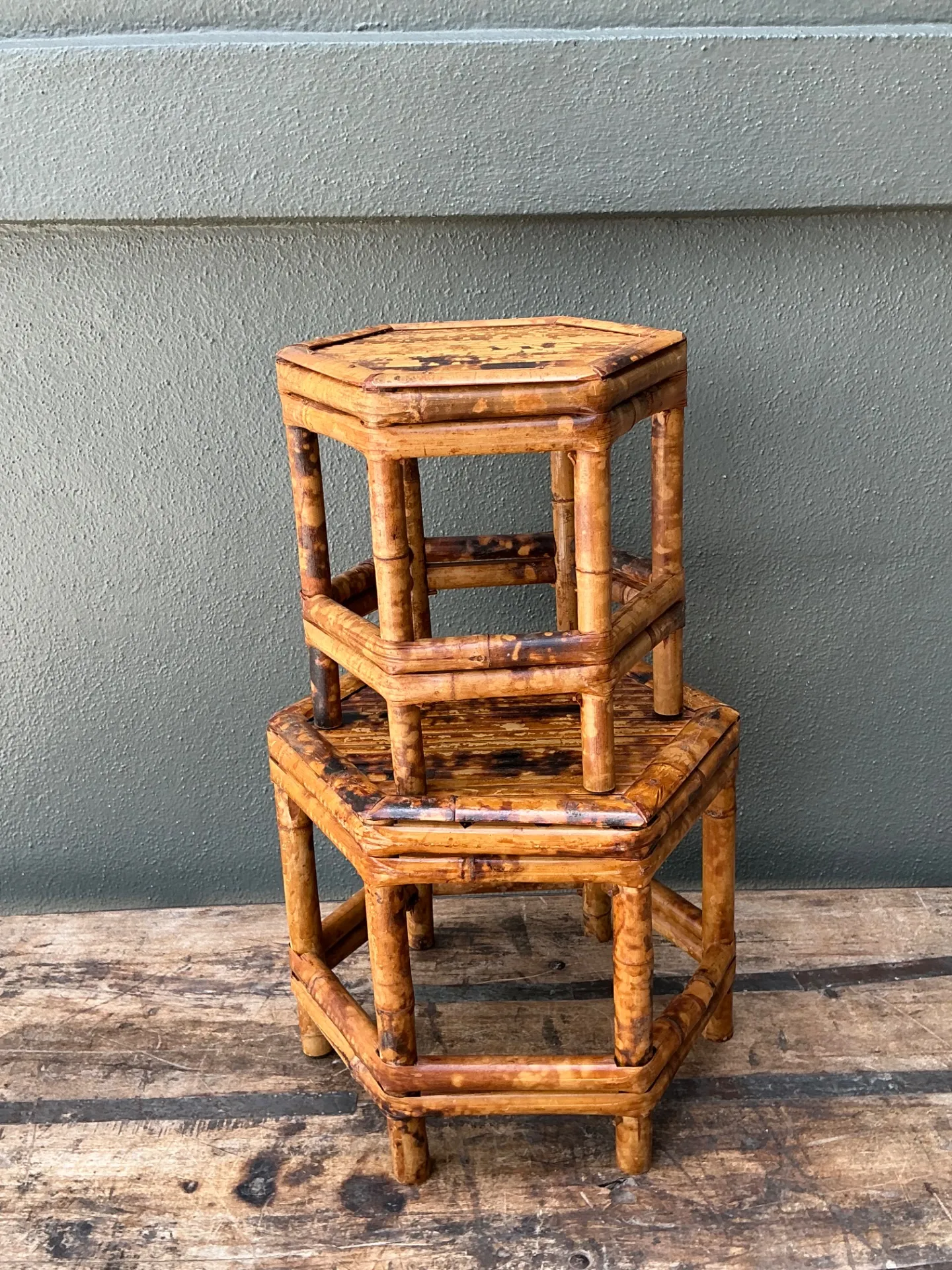 Vintage Hexagonal Bamboo Orchid Pedestals - Set Of 2 — additional photo 2