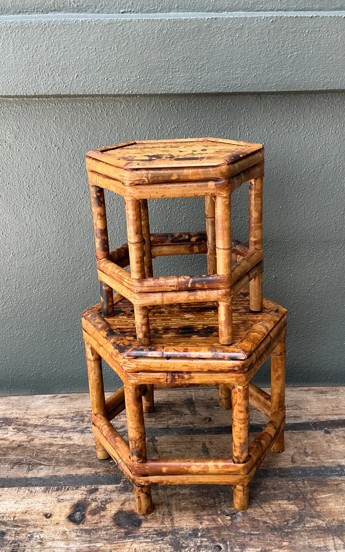 Vintage Hexagonal Bamboo Orchid Pedestals - Set Of 2 — additional photo 2
