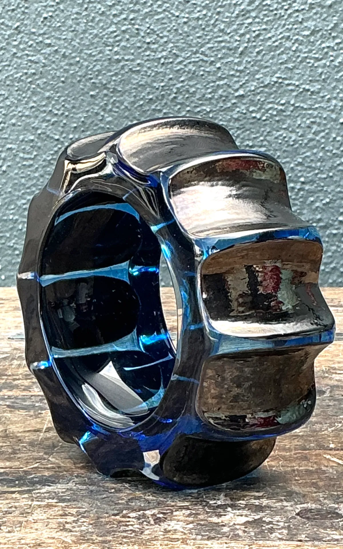 Vintage Blue Sculptural Art Glass Gear Sculpture — additional photo 5