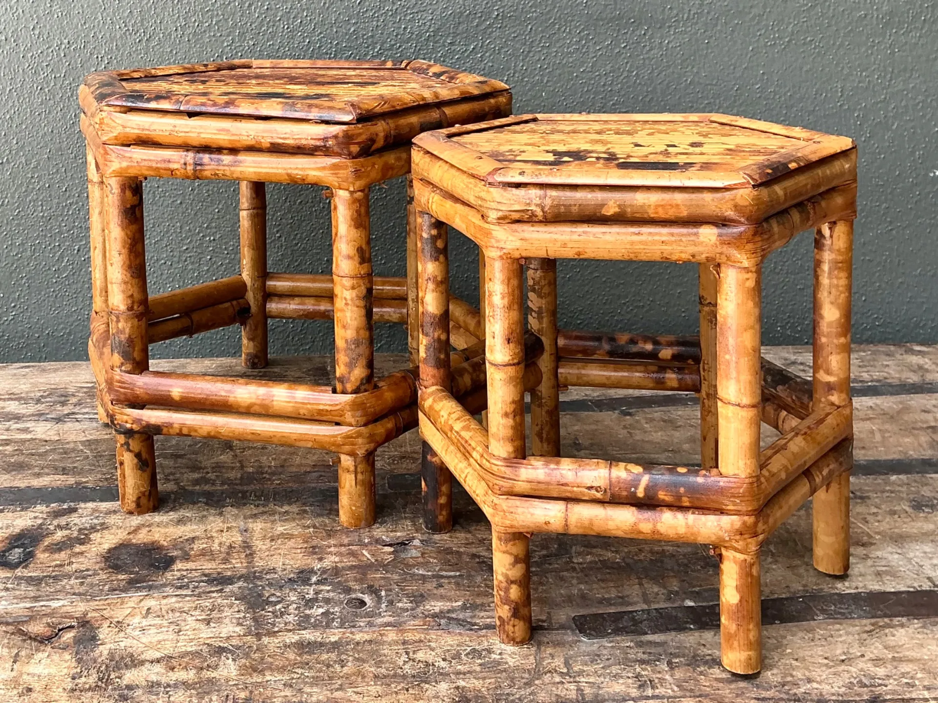 Vintage Hexagonal Bamboo Orchid Pedestals - Set Of 2 — additional photo 4