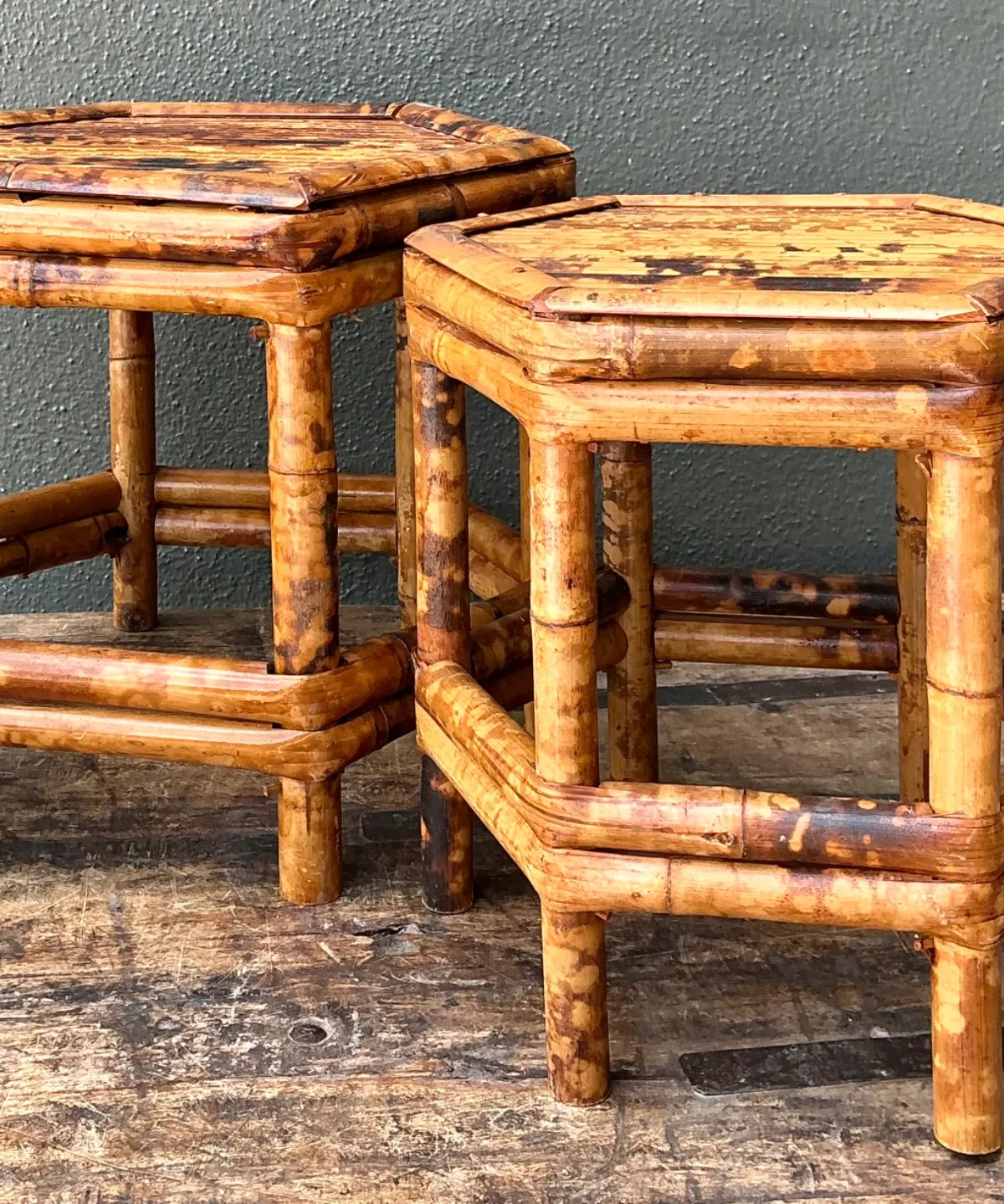 Vintage Hexagonal Bamboo Orchid Pedestals - Set Of 2 — additional photo 4