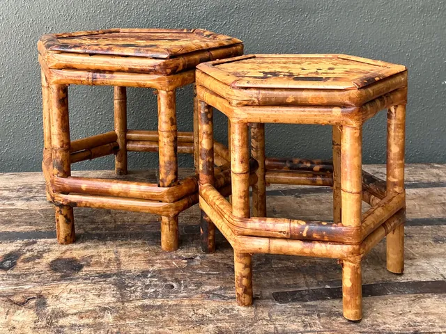 Vintage Hexagonal Bamboo Orchid Pedestals - Set Of 2 — additional photo 4