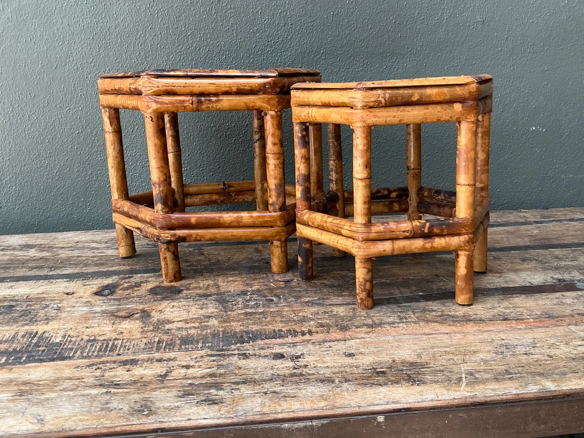 Vintage Hexagonal Bamboo Orchid Pedestals - Set Of 2 — additional photo 6